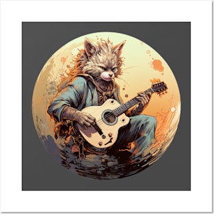 Cat Playing Guitar Funny Cat With Guitar Cute Cat Guitar Posters and Art